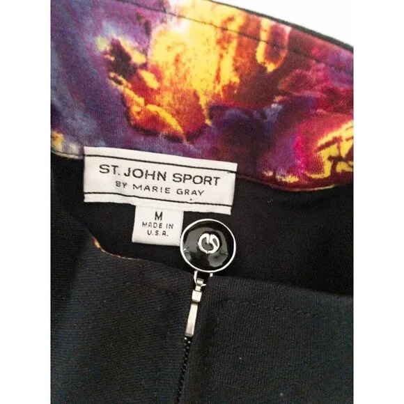 St. John Sport Black Jacket With Vibrant Printed Lining & Adjustable Drawstring - Picture 11 of 15